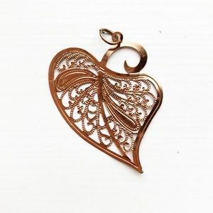 Thin bronze filigree heart jewelry pendant charm